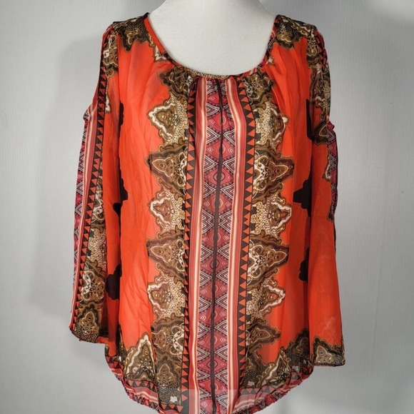 New York & Company Women's Vibrant Orange symmetrical pattern Print Size M - Picture 1 of 8